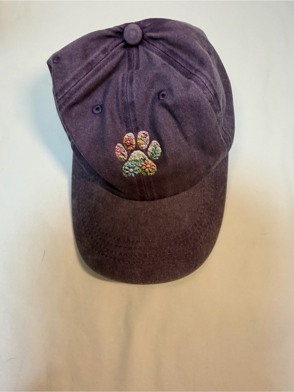 Womans Floral Paw Embroidered Baseball Cap - Purple